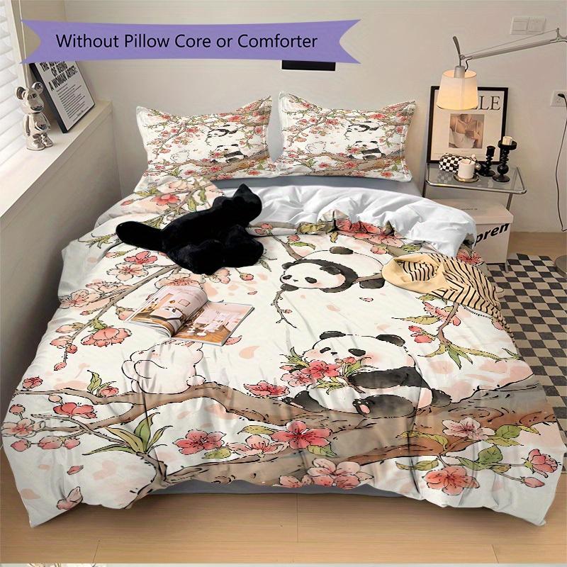 3pcs Panda Blossom Bedding Cover Set, Fashion Classic Popular Print Bedding Set, Soft Comfortable, All - Season Use, For Bedroom199