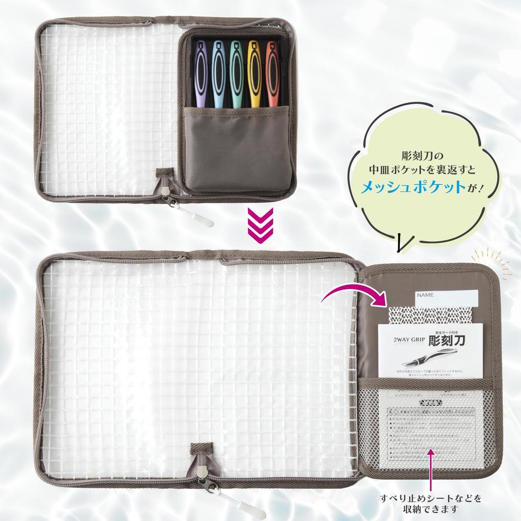 Ensemble de couteaux à sculpter Moribe Creation 2WAYGRIP avec protection de sécurité Transparent x Greige Droitier CKT-166