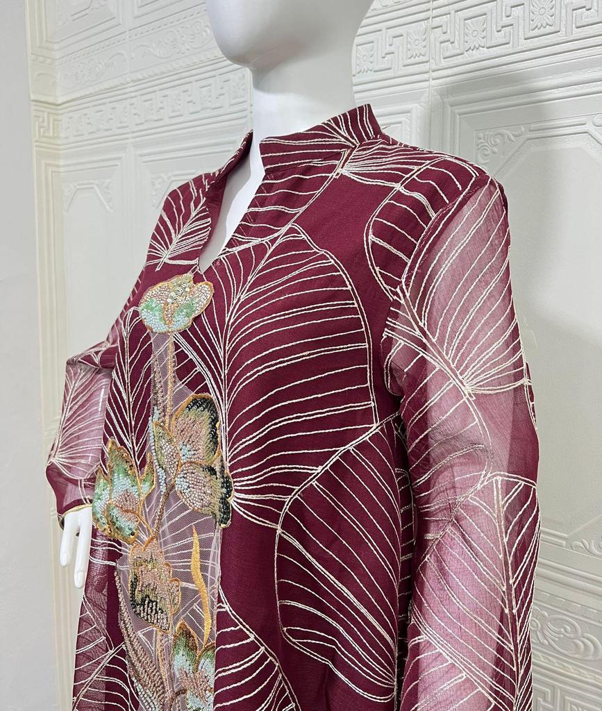 NC132 Embroidered Mesh Abaya Dress - Dubai Style
