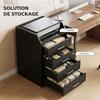Office Storage Unit on Casters, 4 Sliding Wooden Drawers, 40 x 36 x 65 cm, Black