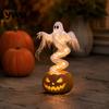 Decorative Yard Art for Halloween Swirling Ghost Pumpkin Lamp, Lighted Spooky Lamps Statue, Warm LED Outdoor Decoration Porch Garden Lawn Decorations