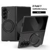 Für Samsung Galaxy Z Fold7 Fold6 Fold5 Fold4 Hülle Magsafe Magnetisch 360° Drehung Intelligenter Metallhalter Ständer Mattschwarze Lederhülle