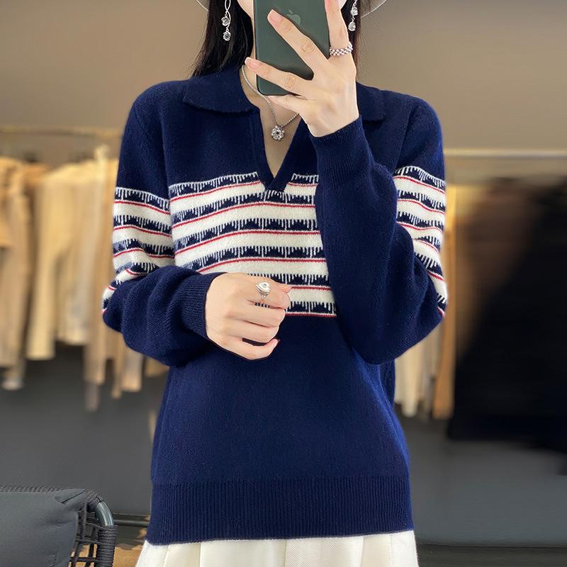 

Кардиган с контрастным лацканом из двухслойного трикотажа для женщин на осень и зиму. Новый свободный и универсальный кашемировый вязаный свитер. Теплая базовая рубашка. XXL