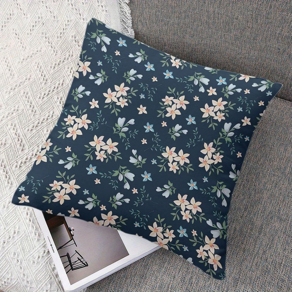 Blue Florals Square Jacquard Pillow Cover for Sofa Office Waist Cushion Cover Home Decorative Pillowcase