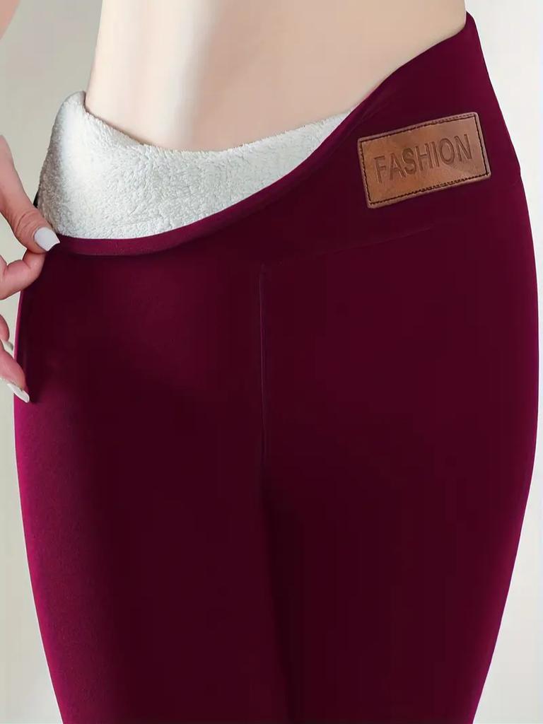 Thickened Fleece-lined Solid Color Lamb Wool Leggings for Women, High Waist, Tight-fitting, Warm Pants, Yoga Pants for Autumn and Winter.