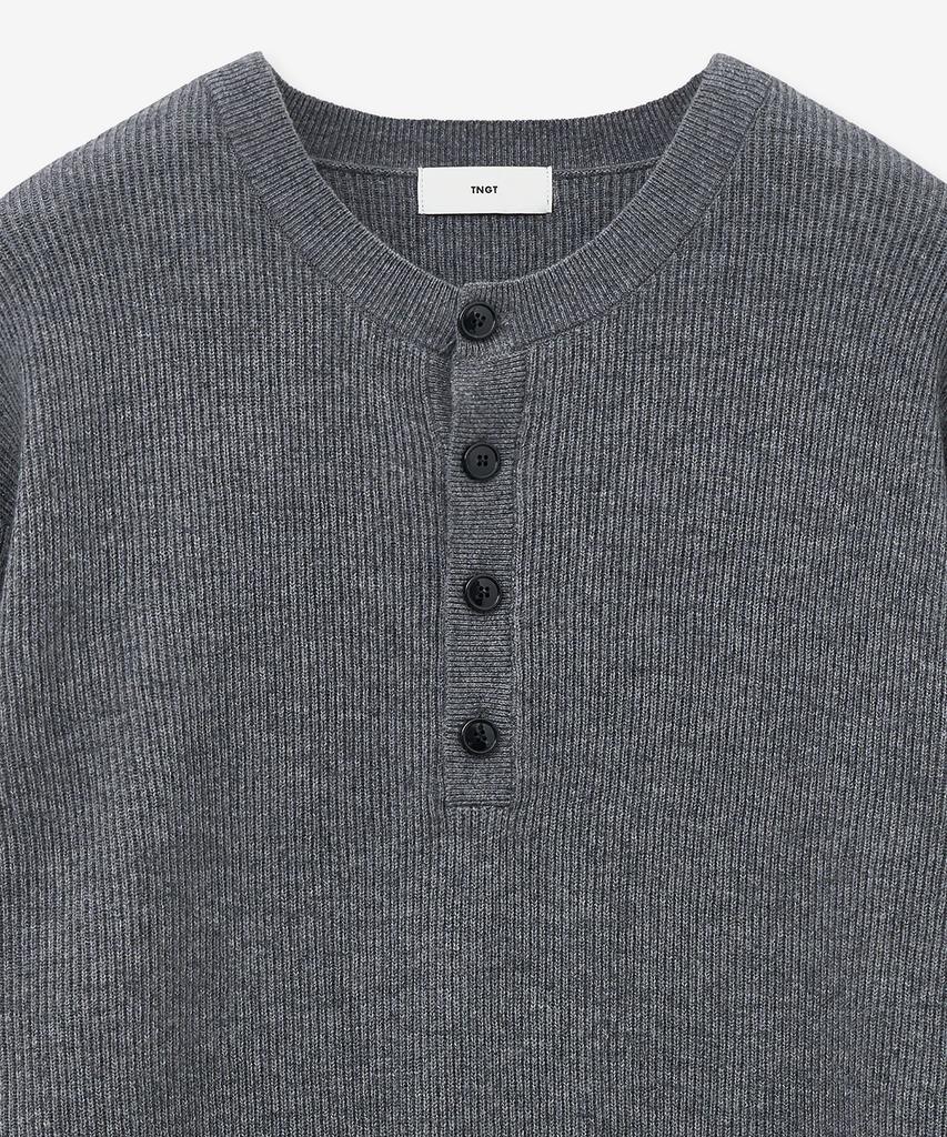 Tienjiti Oversize Rib Henley Neck Knit (Grey) Tnsw5F109G2