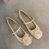 New Chinese flower gentle wind shallow mouth single shoes women's 2025 new square head French one-word buckle flat Mary Jane shoes