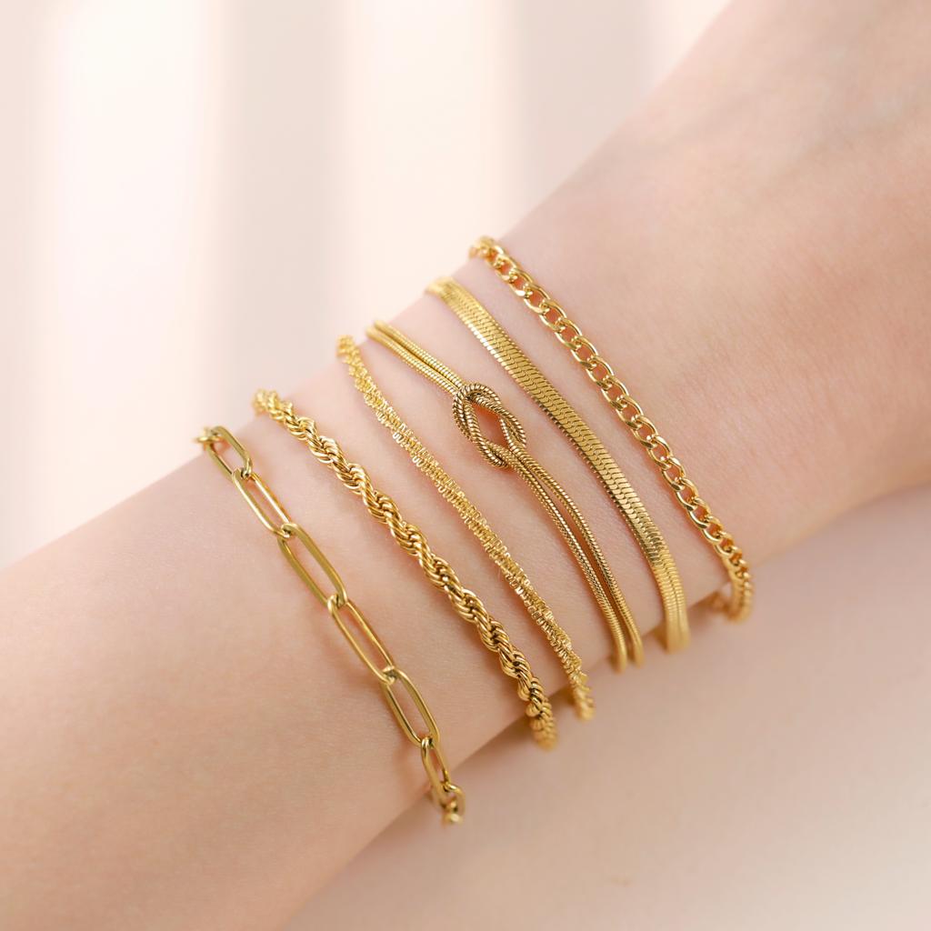 Stainless Steel Gold Color Bracelet Twist Figaro Cuban Chain Bracelets Women Trendy Minimalist Jewelry Gifts