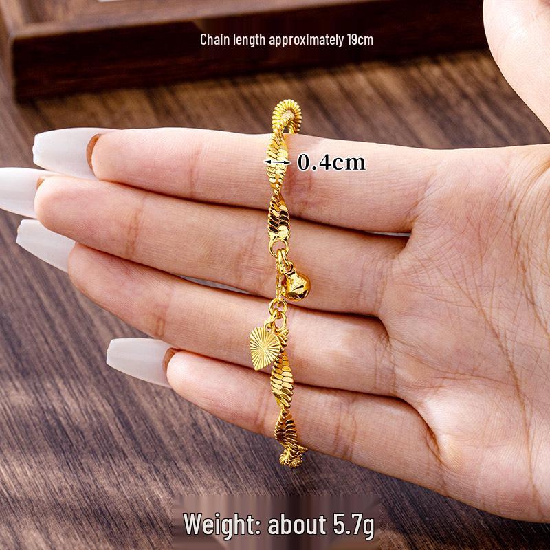 Trendy Vietnam Sand Gold Necklace & Water Wave Chain Bracelet Anklet Set with Long-lasting Color Retention