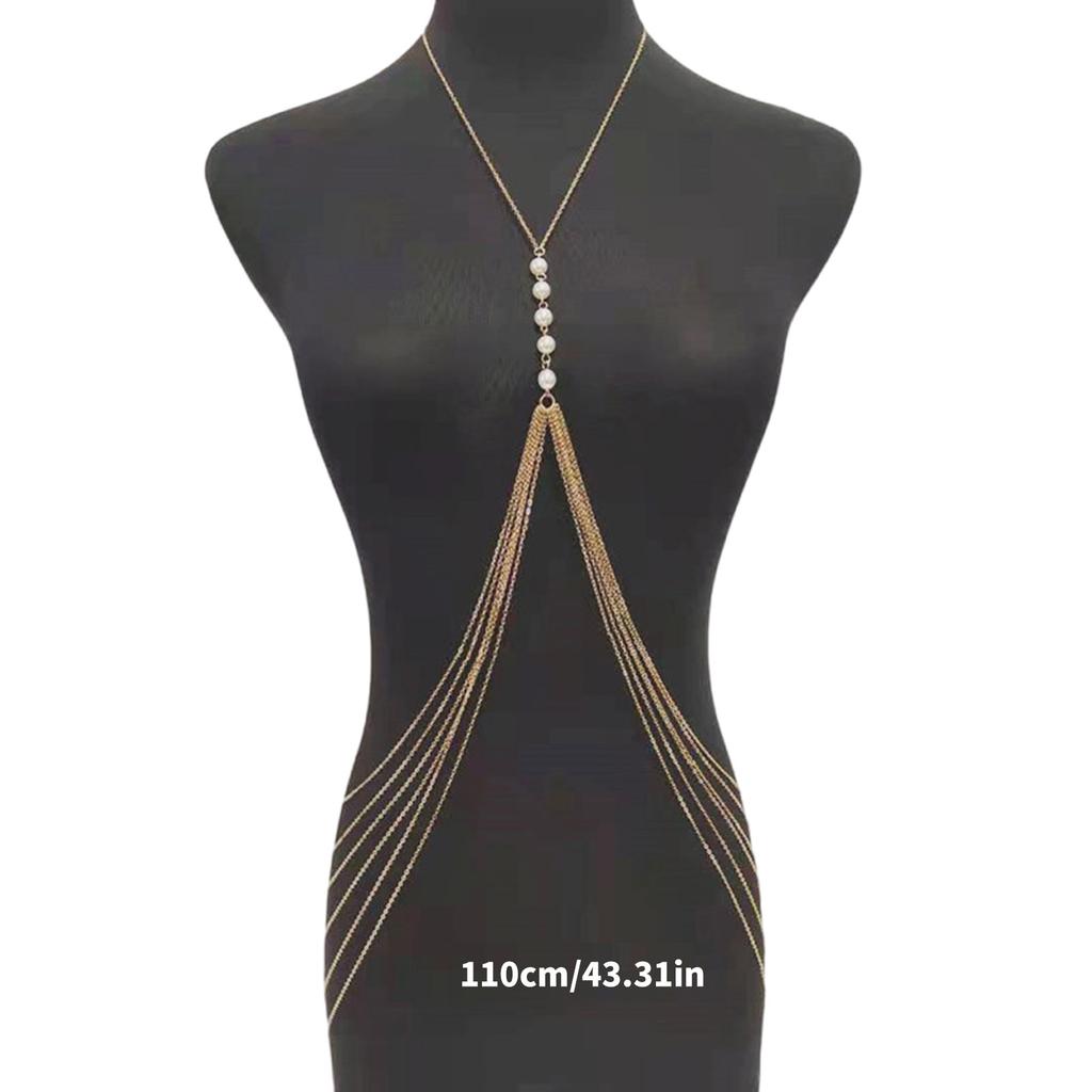 Multilayer Fringed Pearl Body Chain for Women Front Chest Chain Sexy Bikini Chain Necklace Evening Party Body Jewellery