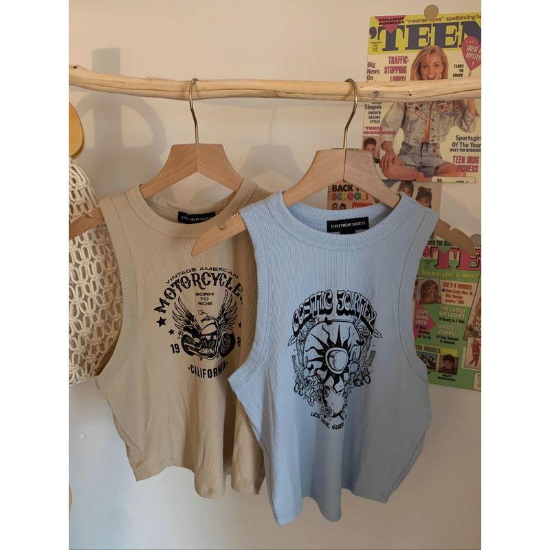 

Export Locomotive Print round Neck Vest Short baby Blue (flaw S