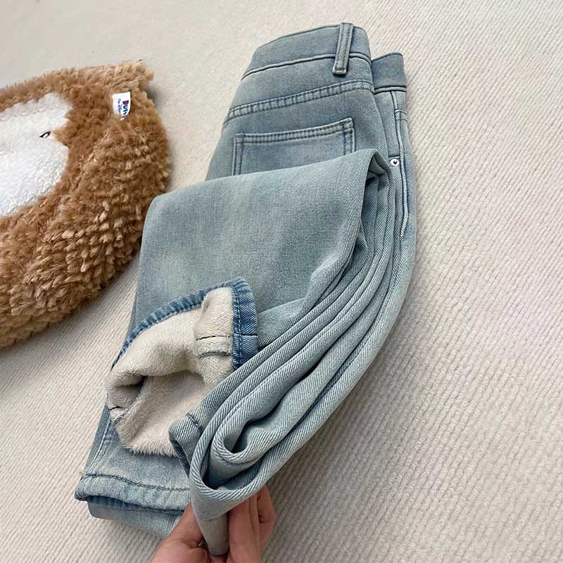 Pantaloni pentru Femei Căptușiți Talie Înaltă Pantaloni Lungi Mărimi Mari Îngroșați Elastici Culoare Solidă Versatili Casual Pantaloni Jeans