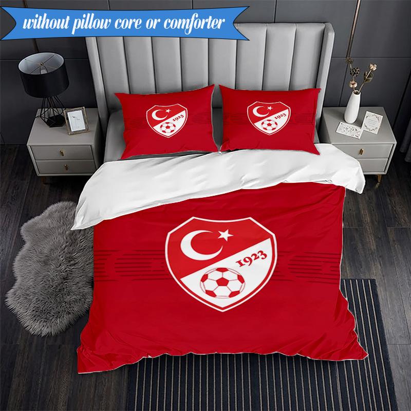 3PCS Turkish Football Emblem Bedding Set 2D Printing (Includes 1 Duvet Cover + 2 Pillowcases Coreless), Bedroom decor,Fan gift