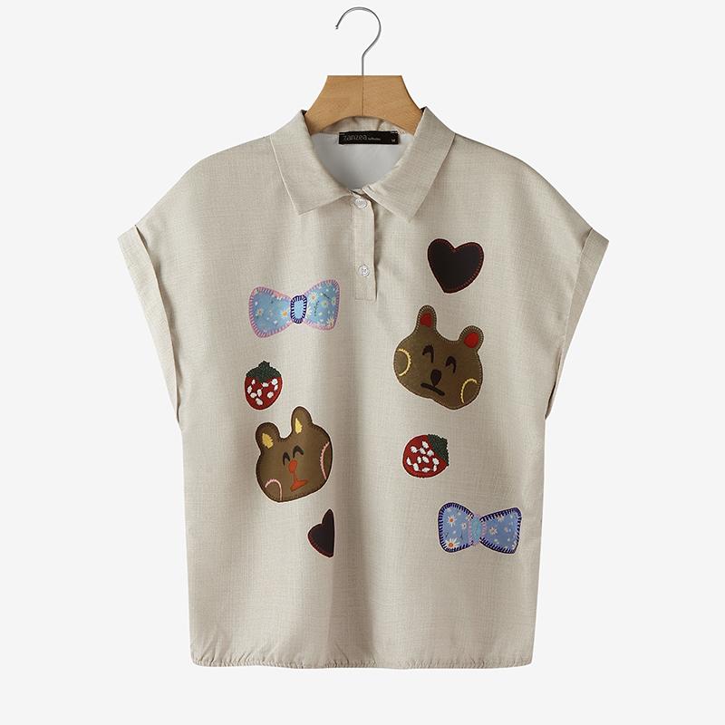 

ZANZEA Женская повседневная блузка без рукавов с отложным воротником и принтом S абрикосовый