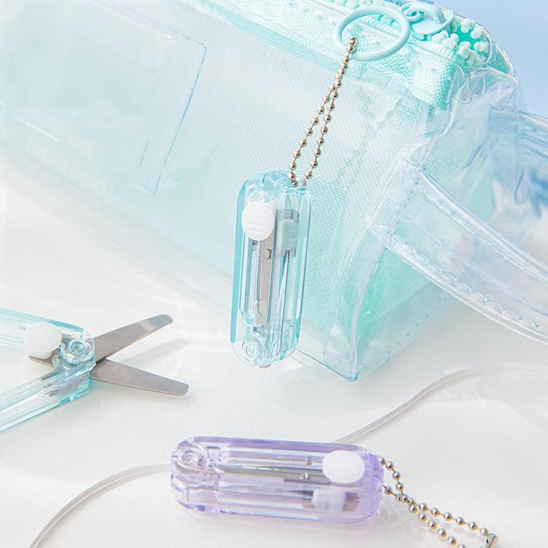 Mini Transparent Scissor Portable Fold Type Clear Color Safe Cutter Stainless Steel Blade Utility Knife for Paper