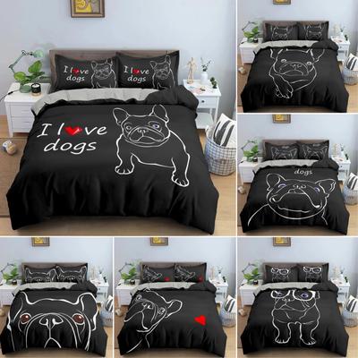 Französische Bulldogge Bettbezug Einzelbett Queen Niedlicher Welpe Hund Bettdeckenbezug Cartoon Haustier Tierdruck Bettwäscheset Für Jungen Mädchen Schlafzimmer