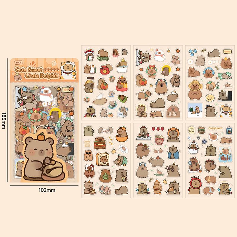 6Sheets/Pack Cute Cartoon Capybara Stickers Transparent Waterproof Stickers School Supplies Diary Decoration Stickers Stationery