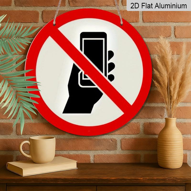 2D Flat, 1pc Vintage Round Aluminum Prohibition Sign, Red Border with Black Phone Icon, Heavy-Duty, Pre-drilled for Easy Hanging, Suitable for