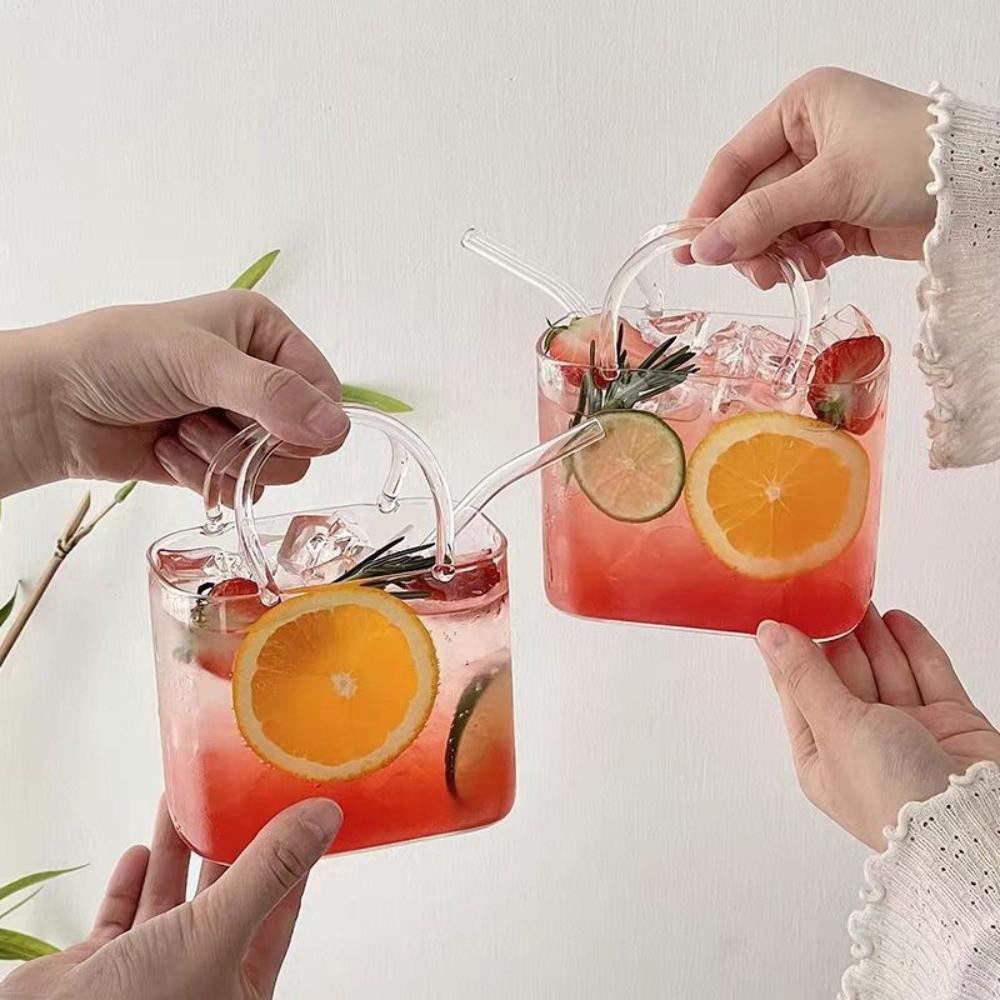 Unique Shape Summer Teacup Transparent Wine Cup Creative Handbag Glass Cup Summer Drink