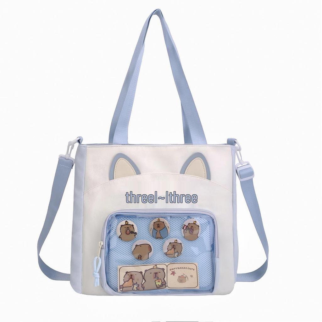 Niedliche Kitten Ita Bag mit großer Kapazität - Transparente Umhängetasche mit Cartoon-Print für Studenten