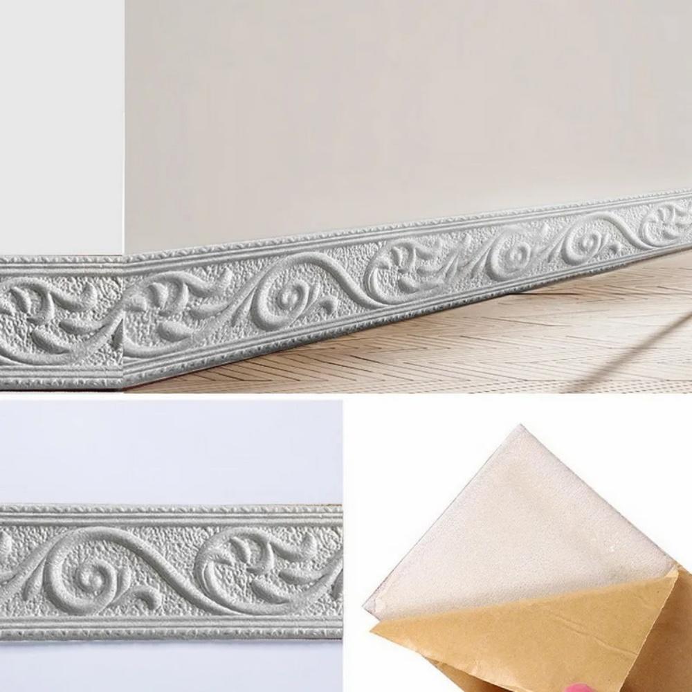 1pc 2.3mX6cm 3D Wall Trim Line Skirting Sticker Self-Adhesive Wall Trim Sticker Household Waterproof Baseboard Wall-paper