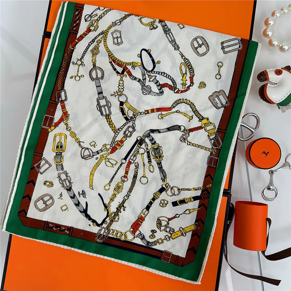 160X33Cm Winter Silk Cashmere Scarf Women Chain Printed Manual Hand Rolled Shawl Warm Long Scarves Wrap Pashmina Bandana