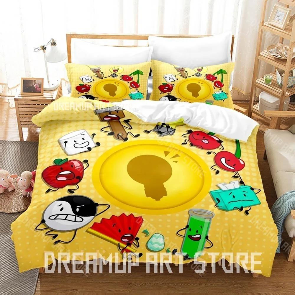 Literie Imprimée en 3D BFDI Inanimate Insanity Ensemble de Literie Simple Jumeau Double Queen King Size Ensemble de Literie Chambre d'Adulte Housses de Couette Anime Lit EU Single 90x200cm