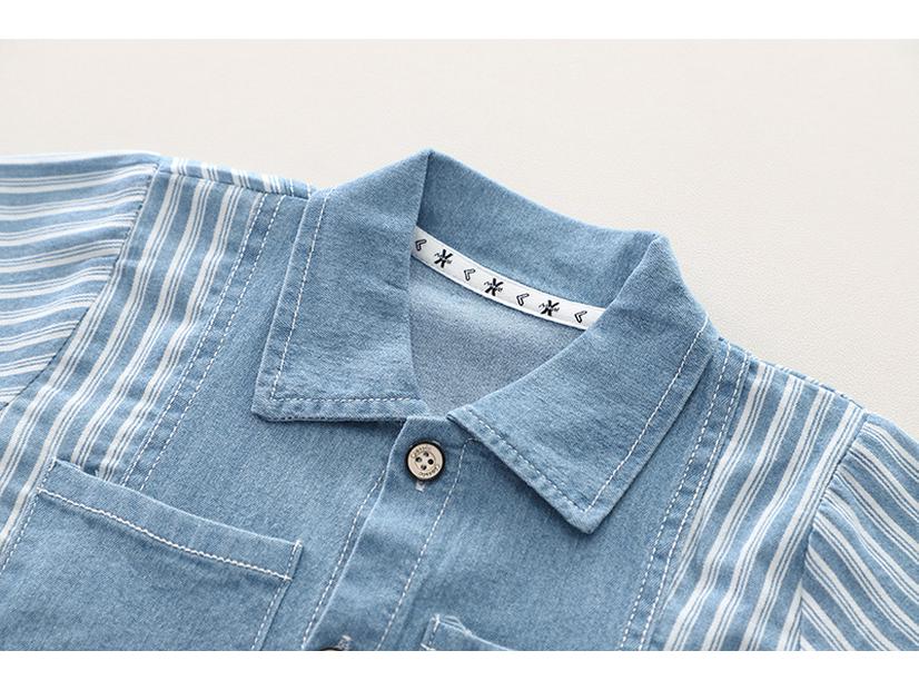 Boys' Vertical Stripe Bear Pocket Short Sleeve Set - Casual Two-Piece Summer Outfit