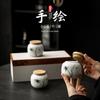 Pure hand-painted bamboo ceramic tea can, mini portable small tea sealed can, portable tea storage, tea storage, small pot