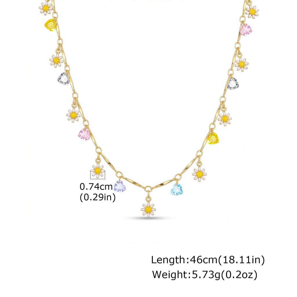 Chic Colorful Cubic Zirconia Flower Drop Necklace Gold Plated Charms Bracelet for Women Exquisite Trendy Jewelry