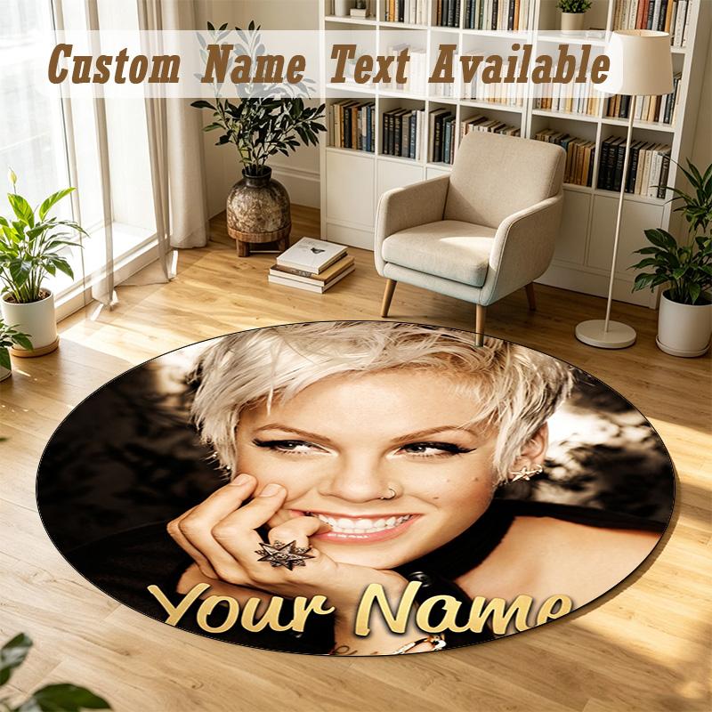 P!nk singer Personalized Round Rug Support Custom Name, Soft Home Decor Mat