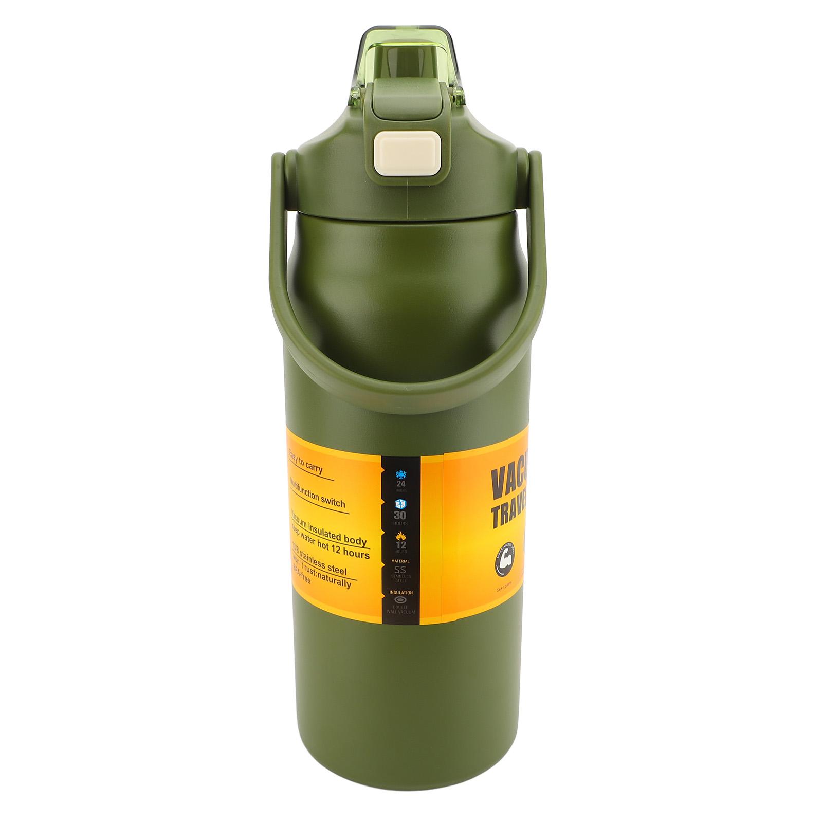 

1500ml Insulated Water Bottle With Straw Lid Handle Reusable Wide Mouth Vacuum 304 Stainless Steel Water Bottle for Men L зелёный