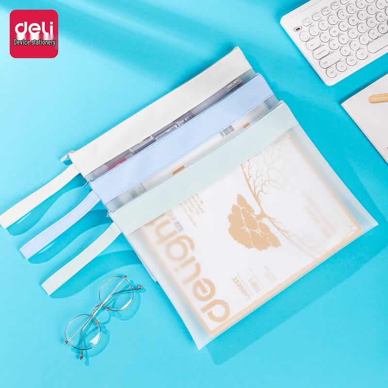 Deli 72638 A4 Transparent Zipper Mesh File Bags
