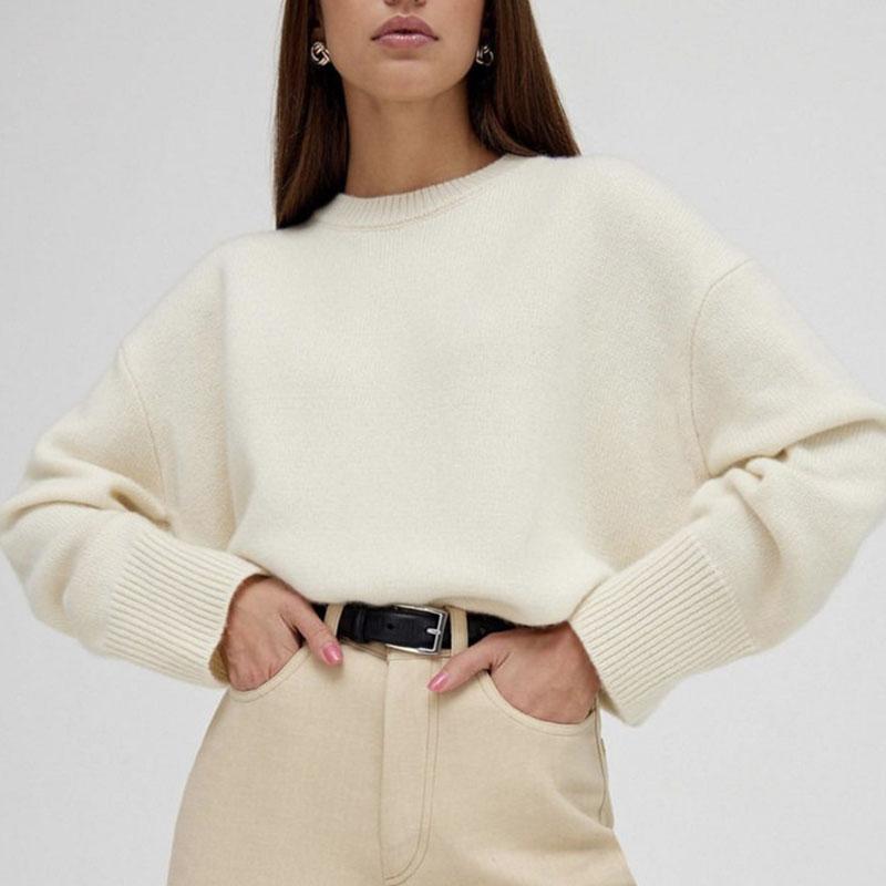 Oversized Autumn Winter Solid Color Round Neck Sweater for Women Basic Knitted Pullover Chic Soft Loose Casual Female Jumper