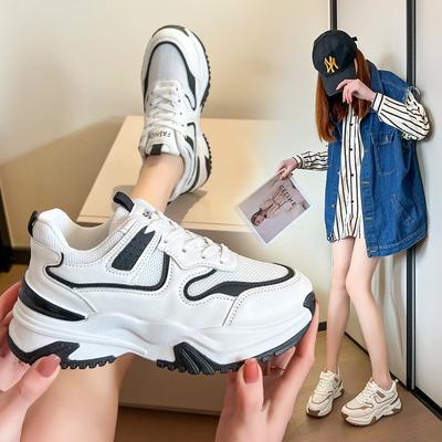 Women's Leather Shoes Dad Shoes  Spring Retro Hong Kong Style Chic Women's Shoes All-Match Small Casual Sneaker