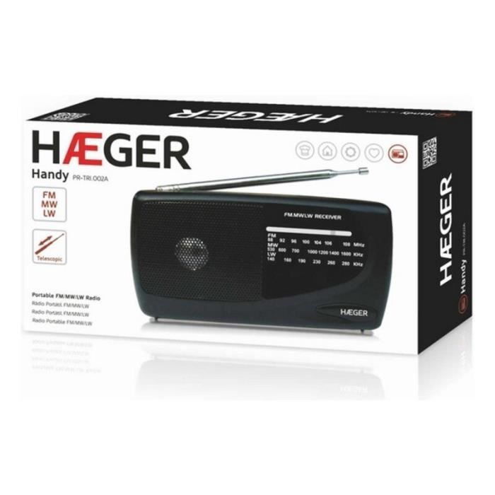 Radio Portable - Haeger - Handy - AM/FM - Noir - Garantie 2 ans