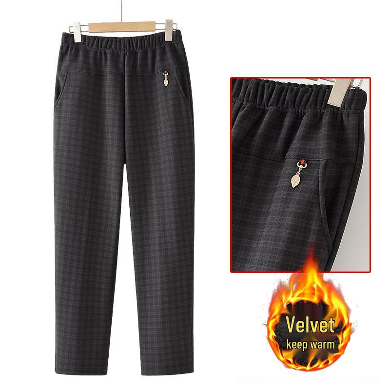 Mid-Age & Elderly Women s Velvet-Lined Straight-Leg Trousers: Stylish, Warm Winter Pants for Outdoor Wear & Casual Use 5XL