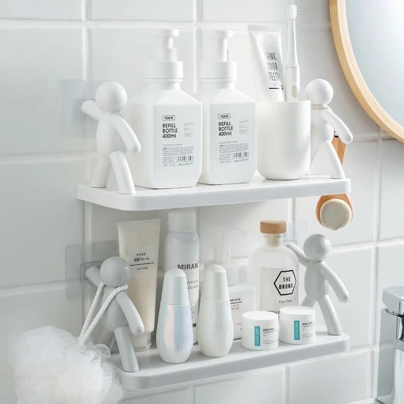 Simple Bathroom Wall Hanging Guardrail Hook Rack Creative Free Punch Storage Rack Kitchen Spice Rack Organizer