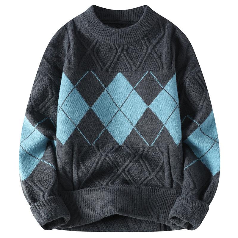 Hot Selling Men's Fashion Personalized Color Blocking Crew Neck Sweater Plus Size Knitted Sweater