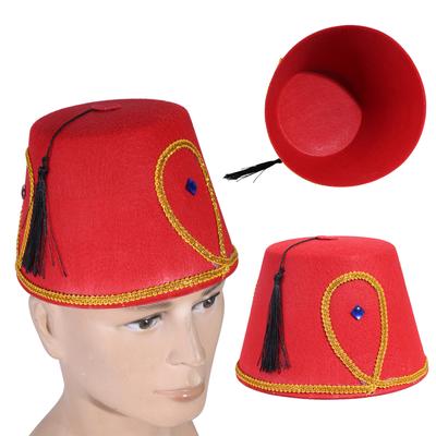 Fez Hut Klassische türkische und marokkanische Karnevalskopfbedeckung Halloween Cosplay Exquisite türkische Hut aufwendige schwarze Quasten