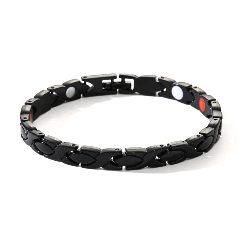 Cross Magnetic Bracelet for Women Rose Chain 6.5mm Wide Stainless Steel Female Benefit Health Energy Jewelry Waterproof
