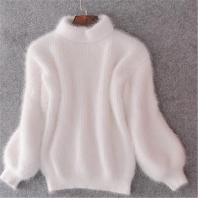 Autumn and Winter Korean Style Lantern Sleeves Imitation Mink Velvet Half-high Collar Loose Solid Color Sweater Pullover Sweater Women