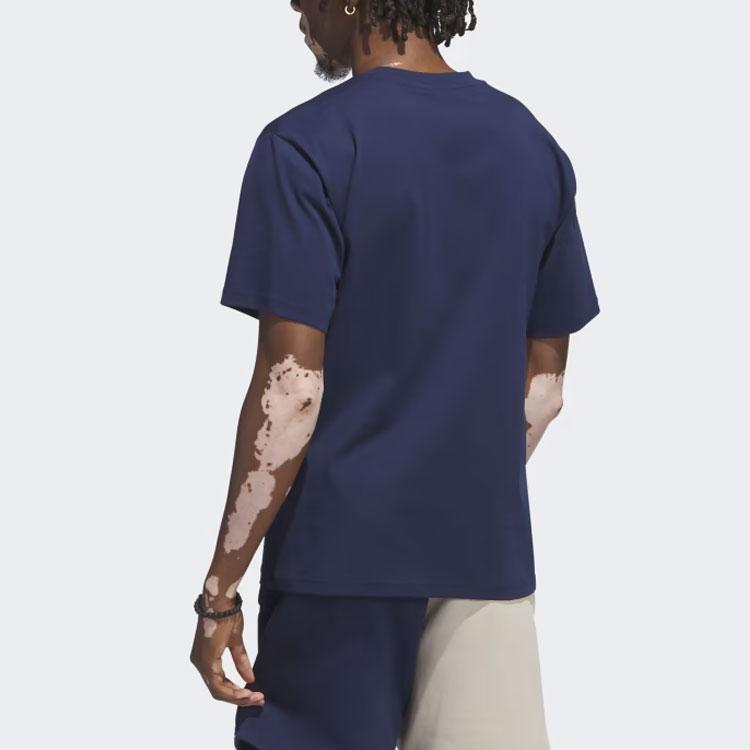 Adidas Originals Multi Logo Tee Letter Print Round Neck Short Sleeve T-Shirt Men Tops Night-Blue IJ5232
