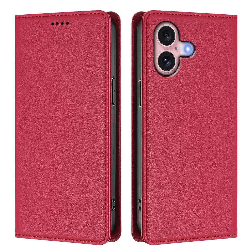 For iPhone 16 Leather Wallet Case Magnetic Closure RFID Blocking Phone Cover