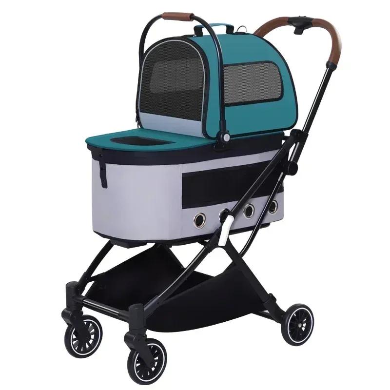 2026double-layer pet cart for outdoor play detachable automatic folding cat dog cart Pet Strollers
