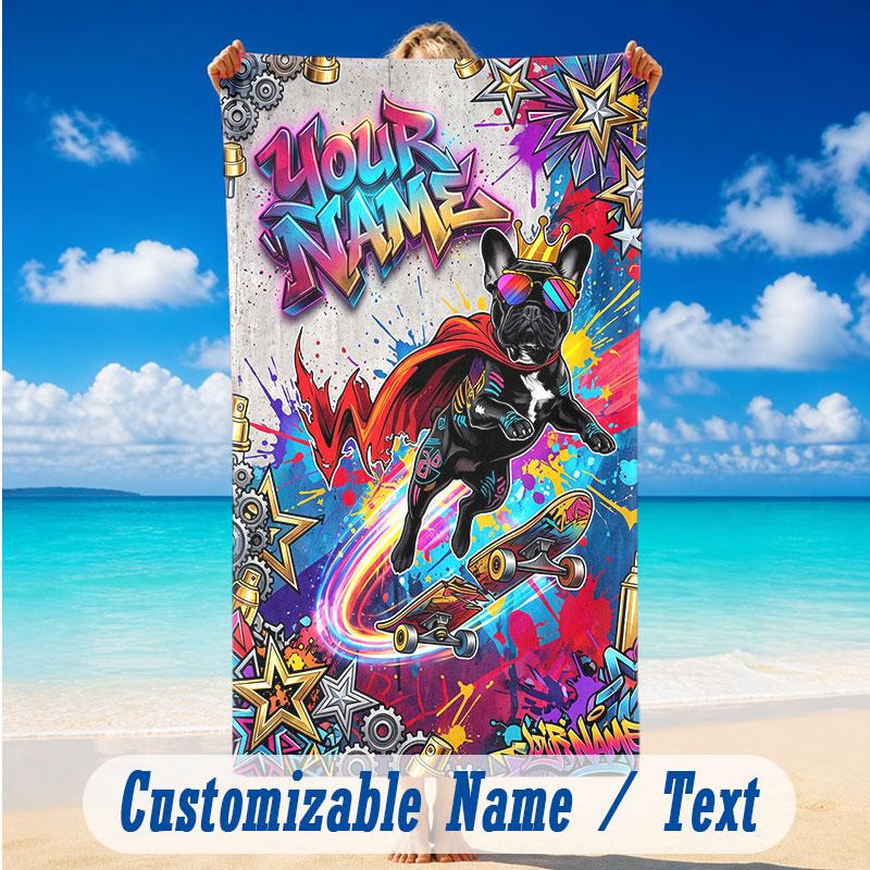 Dog Theme Beach Towel Personalized Custom Name & Text Soft Quick Dry Beach Towel for Swimming Travel