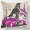 Vintage Cars and Eiffel Tower Throw Pillows Pattern Cushion Cover Suitable for Sofa Bedroom Car Pillow Cover