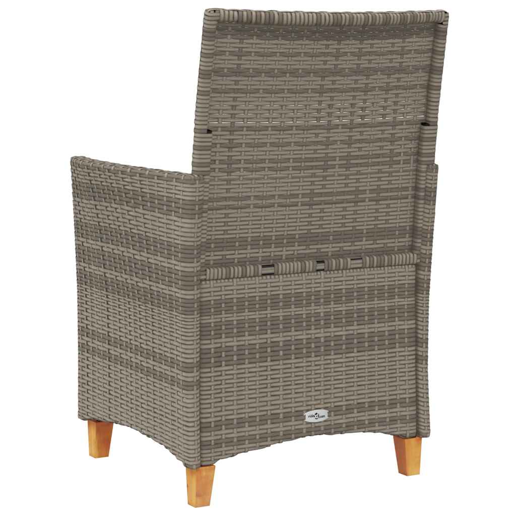 Garden Chairs with Cushions 2 pcs Grey Poly Rattan Solid Wood