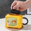 Retro Cat TV Ceramic Mug with Lid & Straw 450ml Cute Coffee Cup Leak-Proof Heat Resistant TV Shape Milk Beer Mugs Novelty Gift Home Decor