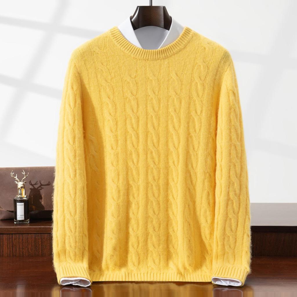 Men's Cashmere Cable Knit Round Neck Sweater - Autumn/Winter Collection
